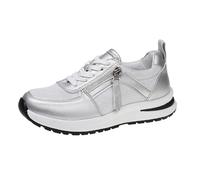 Trainers, Women's Fashionable Platform Trainers, Breathable Mesh Tennis Shoes with Wedge Zip, Round Toe, Thick Base, Hiking Shoes, Comfortable Plain Casual Shoes, Orthopaedic Lace-Up Shoes, silver, 6