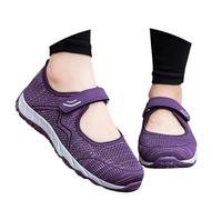 Trainers Women's Flat Mesh Breathable Walking Shoes Adjustable Strap Shoes Hollow Slip-on Trainers Lightweight Health Shoes Comfortable Diabetic Shoes Stretchy Comfort Nurse, purple, 5 UK