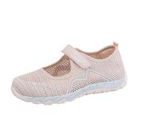 Trainers Women's Flat Mesh Breathable Walking Shoes Adjustable Strap Shoes Hollow Slip-on Trainers Lightweight Health Shoes Comfortable Diabetic Shoes Stretchy Comfort Nurse, khaki, 6 UK