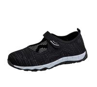 Trainers Women's Flat Mesh Breathable Walking Shoes Adjustable Strap Shoes Hollow Slip-on Trainers Lightweight Health Shoes Comfortable Diabetic Shoes Stretchy Comfort Nurse, black, 7 UK