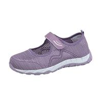Trainers Women's Flat Mesh Breathable Walking Shoes Adjustable Strap Shoes Hollow Slip-on Trainers Lightweight Health Shoes Comfortable Diabetic Shoes Stretchy Comfort Nurse, Light Violet, 5 UK