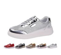 Trainers Women's Glitter Sports Shoes Sequins Casual Shoes Low Top Skate Shoes Fitness Shoes Jogging Shoes Walking Shoes for Street Wedding Party Night Club, silver, 6 UK