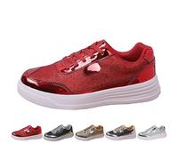 Trainers Women's Glitter Sports Shoes Sequins Casual Shoes Low Top Skate Shoes Fitness Shoes Jogging Shoes Walking Shoes for Street Wedding Party Night Club, red, 8.5 UK