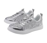 Trainers Women's Glitter Trainers Fashionable Lace-Up Trainer Shoes Flat Low Shoes Lightweight Sporty Casual Shoes Breathable Walking Shoes Outdoor Non-Slip Sequin Shoes, silver, 5 UK