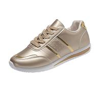 Trainers Women's Lightweight Trainer Shoes Fashion Lace Up Running Shoes Walking Shoes with Leather Upper Trainers with Rubber Sole Leather Casual Shoes for Tennis Non-Slip Jogging Shoes, gold, 6 UK