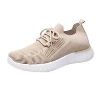 Trainers Womens Memory Foam Running Shoes Breathable Mesh Walking Shoes Soft Chunky Sole Casual Trainers with Arch Support Lightweight Comfortable Low Orthopedic Sneakers Outdoor Sports Casual Khaki
