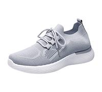 Trainers Womens Memory Foam Running Shoes Breathable Mesh Walking Shoes Soft Chunky Sole Casual Trainers with Arch Support Lightweight Comfortable Low Orthopedic Sneakers Outdoor Sports Casual Grey