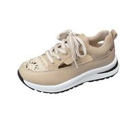 Trainers Women's Platform Flat Running Shoes Mesh Hollow Lace Up Low Shoes Non-Slip Trainers with Air Cushion Round Toe Soft Sole Casual Shoes Increase Inner Height Walking Sports Shoes, beige, 9 UK