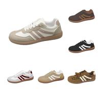 Trainers Women's Retro Style Tennis and Skateboarding Classic Trainers with Laces Rubber Sole Fashionable Non-Slip Leisure Skate Shoes Flat Leather Trainers Shoes Lace Costume Shoes, 1, 5 UK