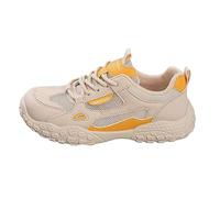 Trainers Women's Round Toe Flat Shoes Platform Non-Slip Hiking Shoes Comfortable Mesh Sports Shoes Soft Sole Lace-Up Shoes Fashionable Casual Women's Shoes Lightweight Wide Feet Running Shoes, yellow