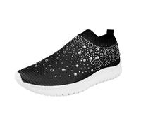 Trainers Women's Running Shoes Sports Shoes Trainers Women's Fashion Casual Rhinestone One Foot Stirrup Set with Lightweight Fly Fabric Breathable Sneakers Soft Sole Trainers Women Beige, black, 2/2.5