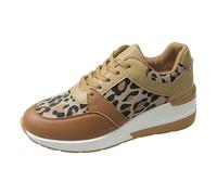 Trainers Women's Running Shoes Trainers Sports Shoes Europe the United States Four Seasons Lace-Up Trainers with Flat Bottom, Height Increase, Lace-up Leopard Single Shoes, Running Shoes, khaki, 8.5