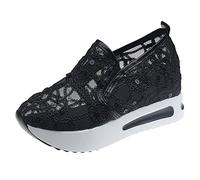 Trainers Women's Sequin Wedge Heel Shoes Breathable Cut Out Lace Fabric Shoes Women Running Shoes Summer Outdoor Slip On Walking Shoes Glitter Loafers, A Black, 39 EU
