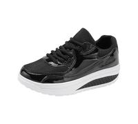 Trainers Women's Sequins Outdoor High Heels Wedge Walking Shoes Glitter Sports Shoes Lace-Up Fitness Shoes with Wedge Heel Platform Trainers Casual Comfort Running Shoes, Z2 Black, 4 UK