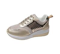 Trainers Women's Sequins Outdoor High Heels Wedge Walking Shoes Glitter Sports Shoes Lace-Up Fitness Shoes with Wedge Heel Platform Trainers Casual Comfort Running Shoes, Z1 gold., 10 UK