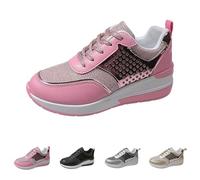 Trainers Women's Sequins Outdoor Walking Shoes with Wedge Heel Glitter Lace-Up Fitness Shoes Sports Shoes Platform Trainers High Heels Wedge Casual Shoes Comfort Running Shoes, Z1 Pink, 7 UK