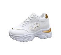 Trainers Women's Sports Shoes Running Shoes Trainers Spring and New Women's Shoes, Fashionable and Versatile Sports Shoes with Thick Sole Mesh Lacing for Leisure Black Trainers Women, gold, 7 UK