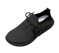 Trainers, Women's Sports Shoes, Summer Mesh, Breathable, Lightweight Trainers, Lightweight, Plain, Slip-On Soft Sole, Walking Shoes, Outdoor Running, Workout, Jogging Shoes with Laces, EU 35-41, black