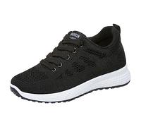 Trainers, Women's Sports Shoes, Trainers, Running Shoes, Fashionable Women's Sports Shoes with Flat Base, Non-Slip, Lacing, Fly Woven Mesh Upper, Breathable, Comfortable, Colour Block, Beige, black, 7