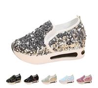 Trainers Women's Wedges Platform Shoes Elegant Sequin Shoes Fashionable Glitter Rhinestone Shoes Wide Fit Leisure Walking Shoes Lightweight Chunky Slip On Shoes Embroidered Mesh Hiking Shoes, silver