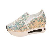 Trainers Women's Wedges Platform Shoes Elegant Sequin Shoes Fashionable Glitter Rhinestone Shoes Wide Fit Leisure Walking Shoes Lightweight Chunky Slip On Shoes Embroidered Mesh Hiking Shoes, gold, 6