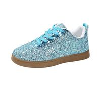 Trainers Women's White Flat Wide Glitter Shoes Women's Silver Sequin Trainers Elegant Low Shoes Lightweight Trainers Modern Sports Shoes Non-Slip Walking Shoes Laces Indoor Shoes Breathable, blue, 7