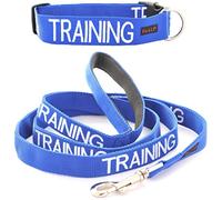 TRAINING (Dog In Training/Do Not Disturb) Blue Colour Coded S-M L-XL Dog Collar and 60cm 1.2m 1.8m or 2m Multi-use Luxury Neoprene Padded Handle Lead Sets PREVENTS Accidents By Warning Others Of Your Dog In Advance (L-XL & 1.2m)