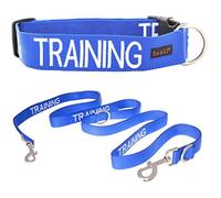 TRAINING (Dog In Training/Do Not Disturb) Blue Colour Coded S-M L-XL Dog Collar and 60cm 1.2m 1.8m or 2m Multi-use Luxury Neoprene Padded Handle Lead Sets PREVENTS Accidents By Warning Others Of Your Dog In Advance (L-XL & 2m)