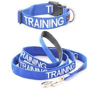 TRAINING (Dog In Training/Do Not Disturb) Blue Colour Coded S-M L-XL Dog Collar and 60cm 1.2m 1.8m or 2m Multi-use Luxury Neoprene Padded Handle Lead Sets PREVENTS Accidents By Warning Others Of Your Dog In Advance (S-M & 1.2m)