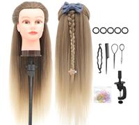 Training Head, Dansee Meibr 26-28 Inch Hairdressing Head 100% Synthetic Fiber Cosmetology Mannequin Dolls Head with Free Clamp for Braiding Stying (brown)