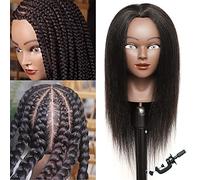 Training Head Mannequin Head with Human Hair for Braiding 100% Real Hair Mannequin Head Cosmetology Mannequin Head with Hair Doll head for Hair Styling Free Table Mannequin Stand (14Inchs)