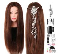 Training Head Neverland Beauty 24 Inch 60% Real Human Hair Hairdressing Training Head Practice Mannequin Head With Hair Styling Braid Set (Black)