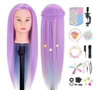 Training Head, TopDirect 75cm/29.5inch Cosmetology Hairdressing Mannequin Manikin Doll Synthetic Fiber Hair + Hair Styling Set + Table Clamp, Macaron Color