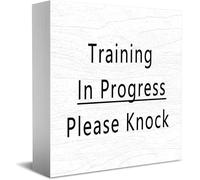 Training In Progress Please Knock Wooden Box Sign Decorative Funny Office Home Decor Rustic Farmhouse Square Desk Decor Sign For Shelf 5 X 5 Inches