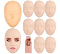 Training Kit For Face Makeup Practice - 8 Silicone Mannequins, 1 Face Board, 8 Brushes For Art Creation, Cosmetic Learning & Skill Building