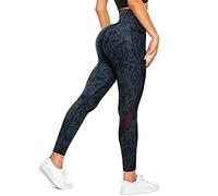 TrainingGirl Mesh Leggings for Women High Waisted Yoga Pants Workout Running Printed Leggings Gym Sports Tights with Pockets - blue - Medium
