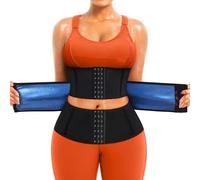 TrainingGirl Women Sweat Waist Trimmer Trainer Sauna Corset Workout Belt Belly Band Stomach Wraps Body Shaper Sports Girdle, Black-blue Inner, S