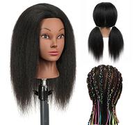 Traininghead 100% Real Hair Mannequin Head Training Head Cosmetology Doll Head Manikin Practice Head Hairdresser With Free Clamp Holder Female (B-14inch)