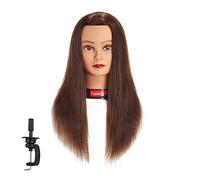 Traininghead 20-22" Female 100% Human Hair Mannequin Head Hair Styling Training Head Cosmetology Manikin Head Doll Head for Hairdresser with Free Clamp (brown)
