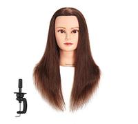 Traininghead 20-22" Mannequin Head With 100% Human Hair Hairdressing Training Head Cosmetology Manikin Head Doll Head With Free Clamp (Dark Brown)