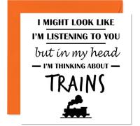 Trains Birthday Card for Men Women - In my Head - Happy Birthday Card for Son Wife Grandad Friend, 145mm Bday Greeting Cards