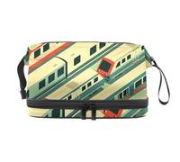 Trains in The Station Double Layer Cosmetic Bag for Women and Girls, Travel Toiletry Bag Makeup Handy Pouch Organiser Bag with Brush Compartment
