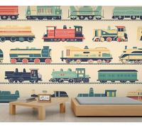 Trains Mural Colorful Wall Mural Wallpaper Fun Steam Locomotives Wallpaper Modern Trains Wall Paper for Girls Bedroom Murals Living Room Paintings Poster 500X300cm