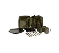 Trakker NXG Deluxe Food Set | Hard Wearing Bag | Heavy Duty Zips | Grab Handle | Waterproof Base | Incl. 2 knives, 2 forks, 2 tablespoons, 2 square plates, 2 cups, 2 Pots, 2 tea towels | Code 204185