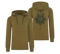 Trakker Tempest Hoody | Carp Fishing Hoody with Stannart print - Tempest Mechanism Backprint | Khaki | Raglan Fit | Drawstring and Jersey lined Hood | Kangaroo Front Pocket Thumbhole loop at Cuff