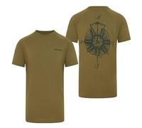 Trakker Tempest T-Shirt | Carp Fishing Raglan T-Shirt | Khaki Colour | Subtle Black Branding on Front | Stannart Print of Tempest Mechanism on Rear | Breathable and Cool Cotton