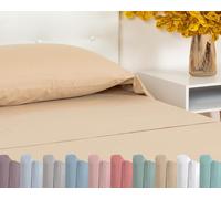 TRAMAS+ 100% Cotton Bedding Set - 4-Piece Bed Sheet Set - 2 Pillowcases - 1 Fitted Sheet 140 x 200 cm, 1 Flat Sheet 210 x 270 cm and 2 Pillowcases 55 x 70 cm, Sand