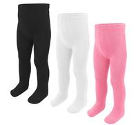 TRAMLE Baby Girls Tights, 3 Pack Cotton Pantyhose Newborn 9-18 Months Knit Legging Stocking for Toddler Infact Black White