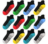 TRAMLE Boys Socks 12 Pairs, Toddler Kids Cotton Sports Trainer Black White Mesh Breathable Commfortable School Socks for Children Baby 5-7 Years Old