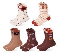 TRAMLE Girls Warm Socks, Kids Cotton Winter Thermal Thick Brown Cute Hiking Walking Socks for Toddler 1-3 Years
